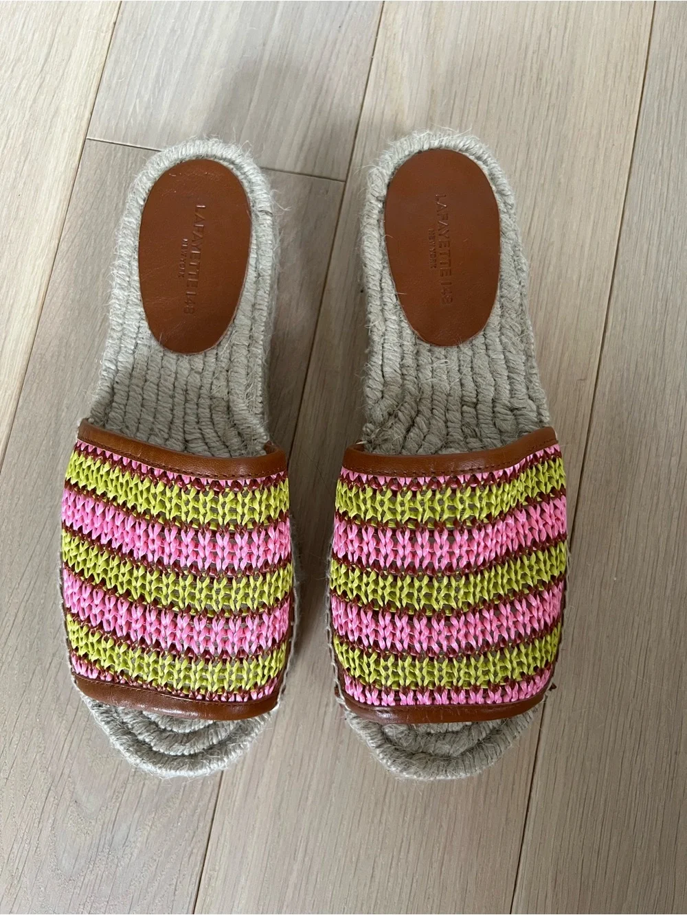 Lafayette 148 Woven Pink & Lime Slide Sandals